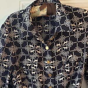 EUC Tory Burch Navy and White Long Sleeve Equestrian  Dress Sz 8